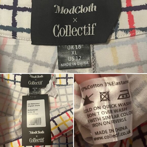 Modcloth High Waist Party Streamers Shorts Blue Pink Rainbow Plaid 12 NWT - Picture 11 of 12